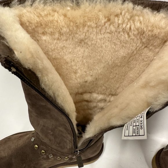 UGG 3330 AVONDALE STUDDED BROWN SHEEPSKIN SHEARLING TALL COZY WINTER BOOTS - Picture 9 of 10